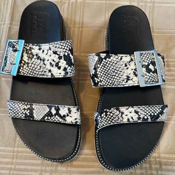 Womans sandals Sorel Black size 8 - Snakeskin print Leather - Picture 1 of 2
